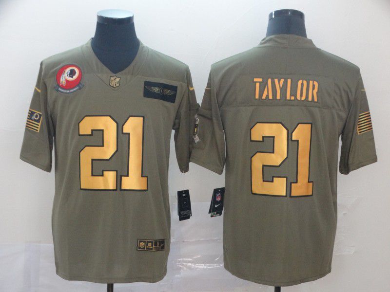 Men Washington Redskins #21 Taylor Gold Nike Olive Salute To Service Limited NFL Jersey